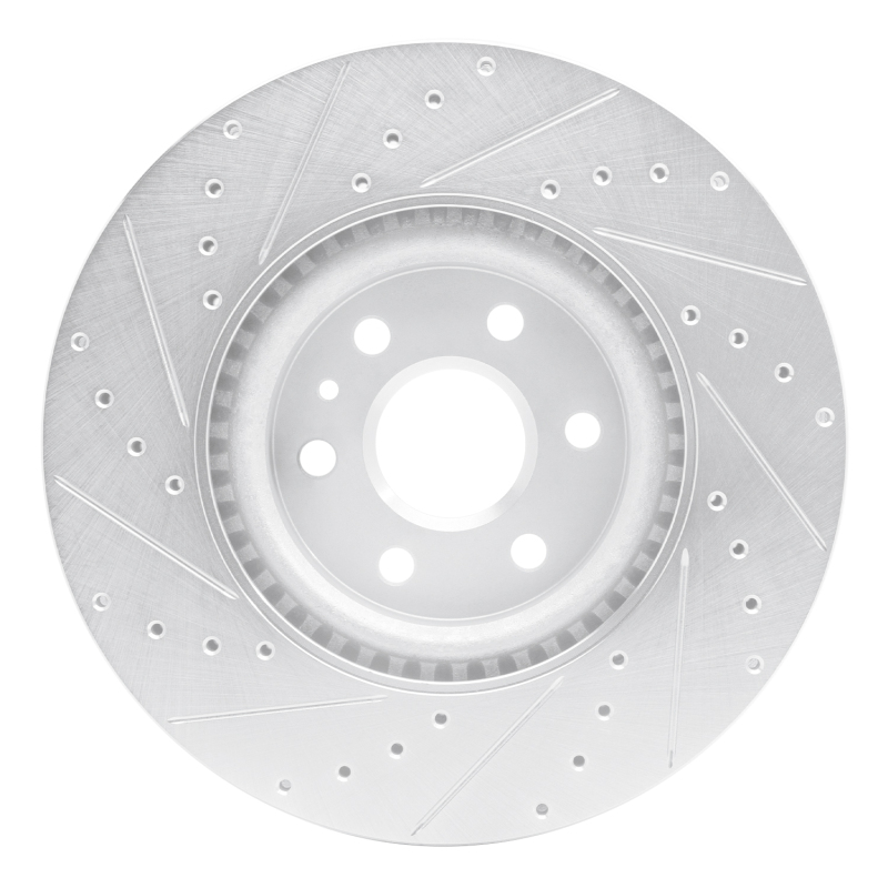 Cadillac SRX Brake Rotor (1) - Front Right - R1 Concepts - Drilled & Slotted - Silver - `10-`16